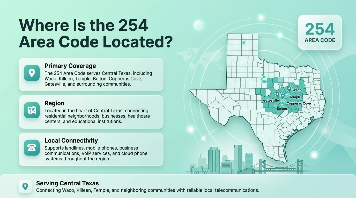 Where is the 254 area code located — primary coverage across Waco, Killeen, Temple, Belton, Copperas Cove, and Gatesville in Central Texas