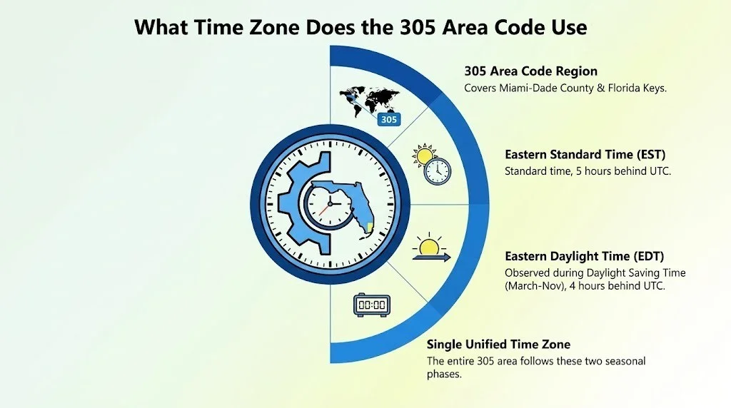 What time zone does the 305 area code use — Eastern Time zone map