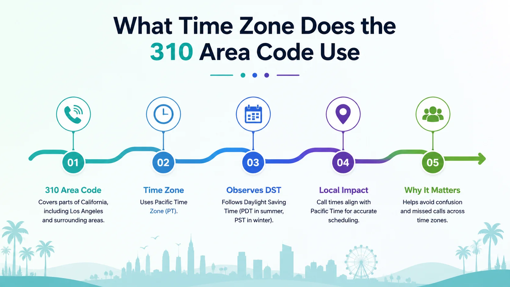 What time zone does the 310 area code use — Pacific Time Zone map showing West Los Angeles and the South Bay
