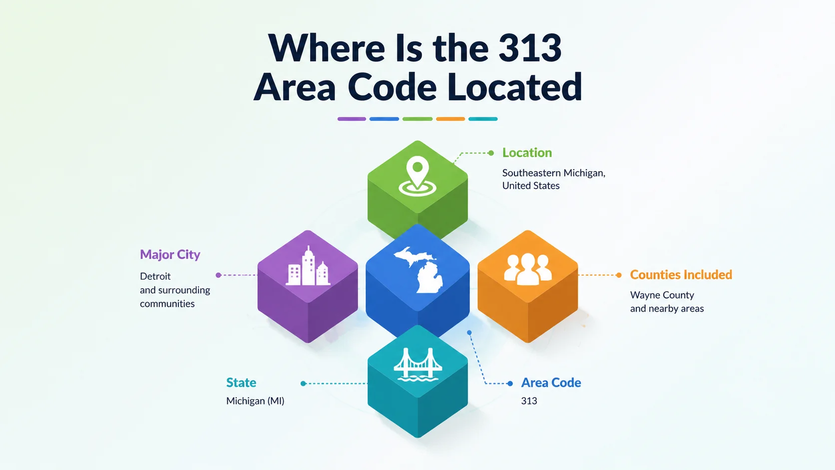 Where is the 313 area code located — map of Detroit and Wayne County showing Dearborn, Highland Park, and Hamtramck
