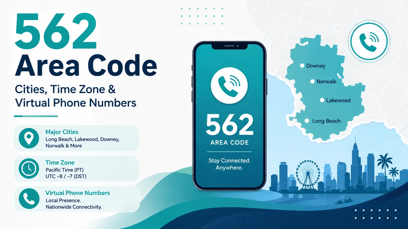 562 Area Code: Cities, Time Zone & Virtual Phone Numbers