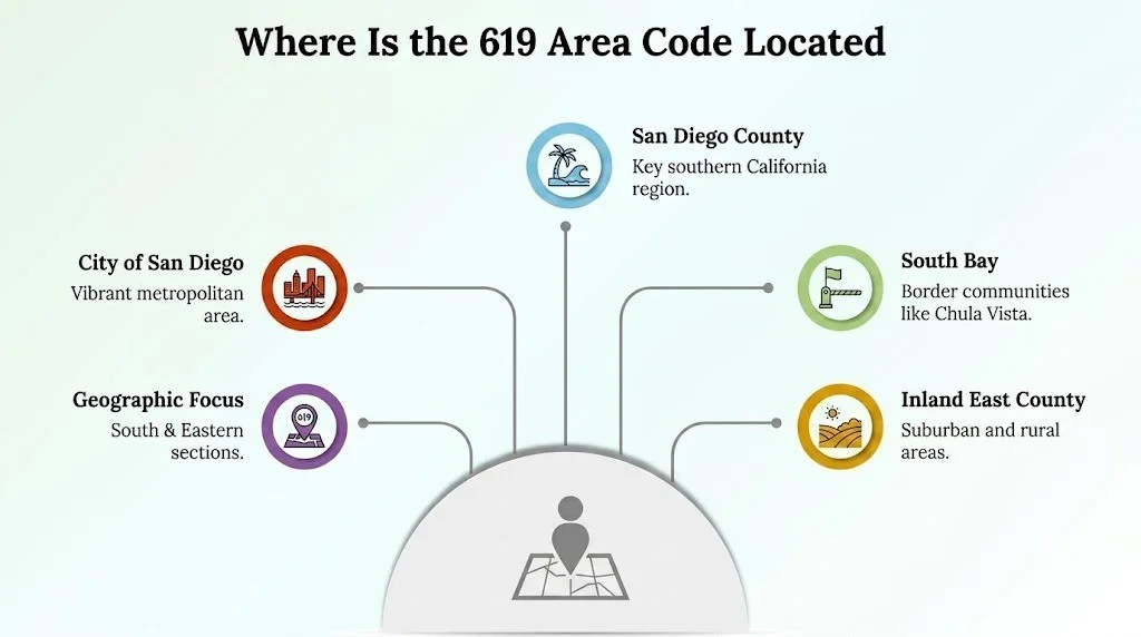 Where is the 619 area code located — map of San Diego and southern San Diego County