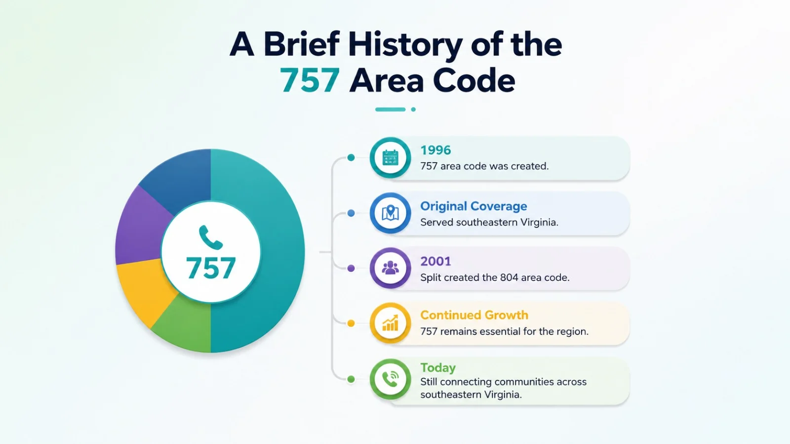 A brief history of the 757 area code — timeline from the 1996 split with 804 to the 948 overlay