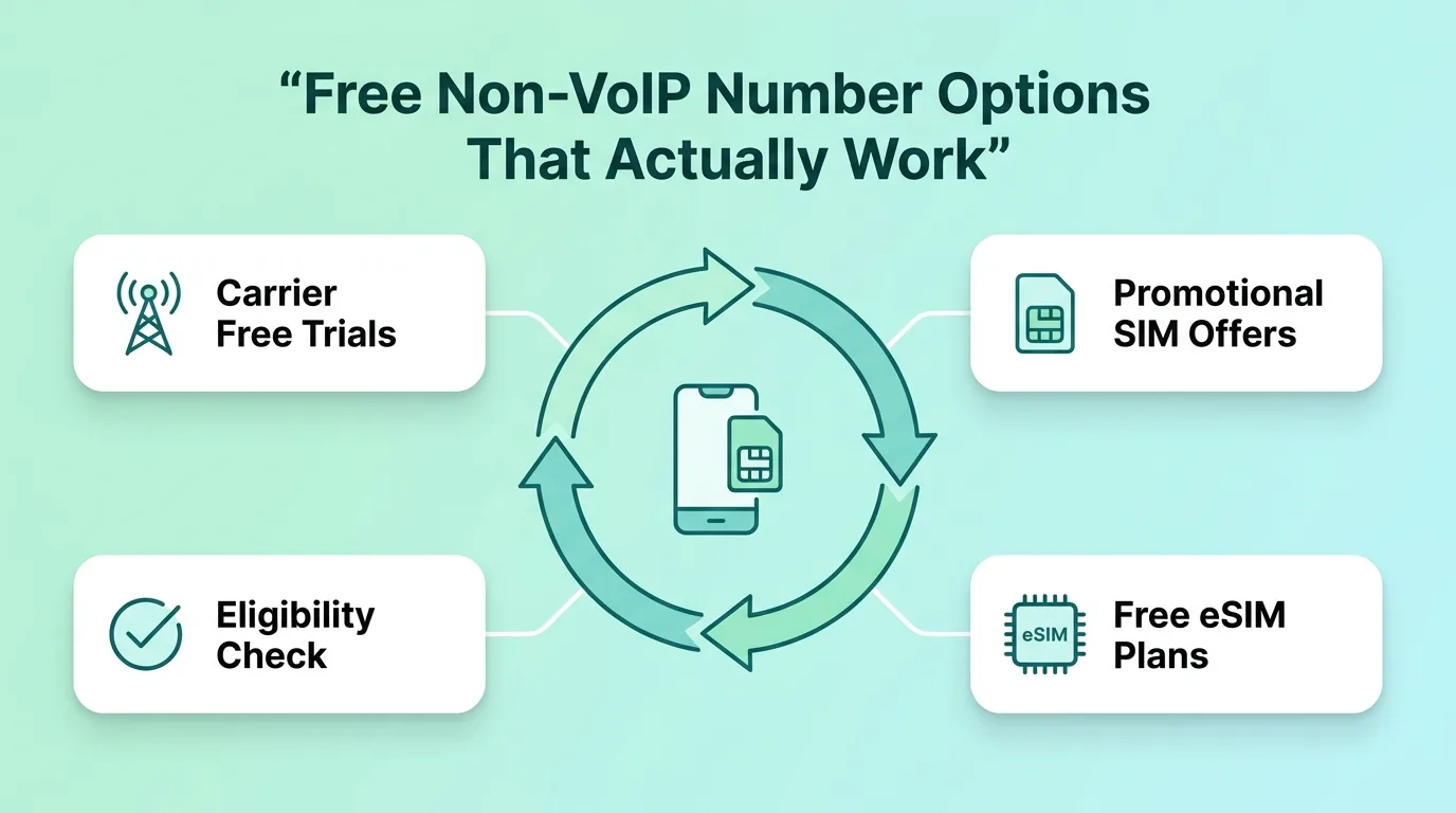 Free non-VoIP number options that actually work — prepaid SIM, TextNow, eSIM trial comparison table