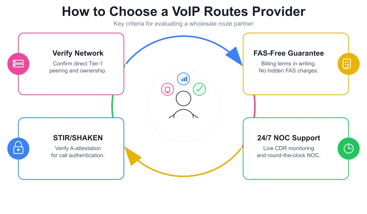 How to Choose a Wholesale VoIP Routes Provider - Verify Network, FAS-Free Guarantee, STIR/SHAKEN, 24/7 NOC